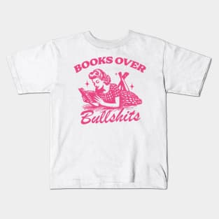 Books Over Bullshirts Graphic T-Shirt, Retro Unisex Adult T Shirt, Vintage 90s Theme T Shirt, Nostalgia Kids T-Shirt